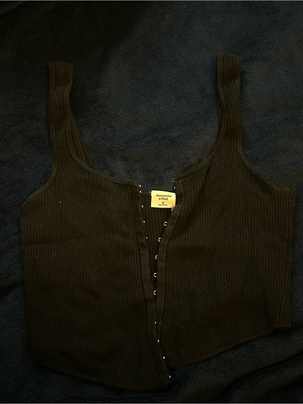 Abercrombie & Fitch Black Ribbed Hook-Front Crop Tank